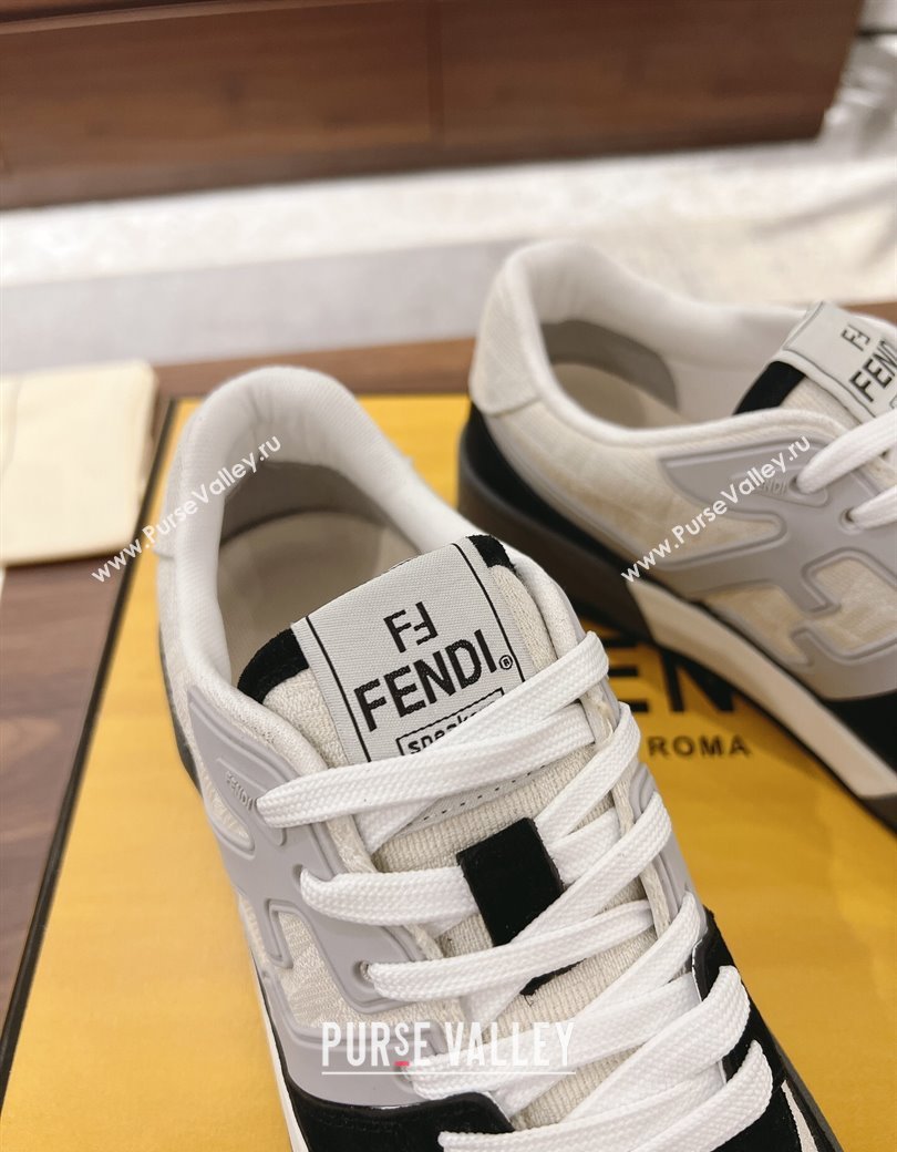 Fendi Match Low-top Sneakers in FF Canvas and Suede White/Black 2025 0220 (MD-250220106)