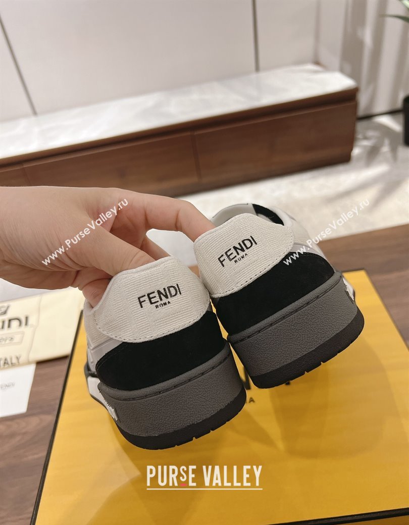 Fendi Match Low-top Sneakers in FF Canvas and Suede White/Black 2025 0220 (MD-250220106)
