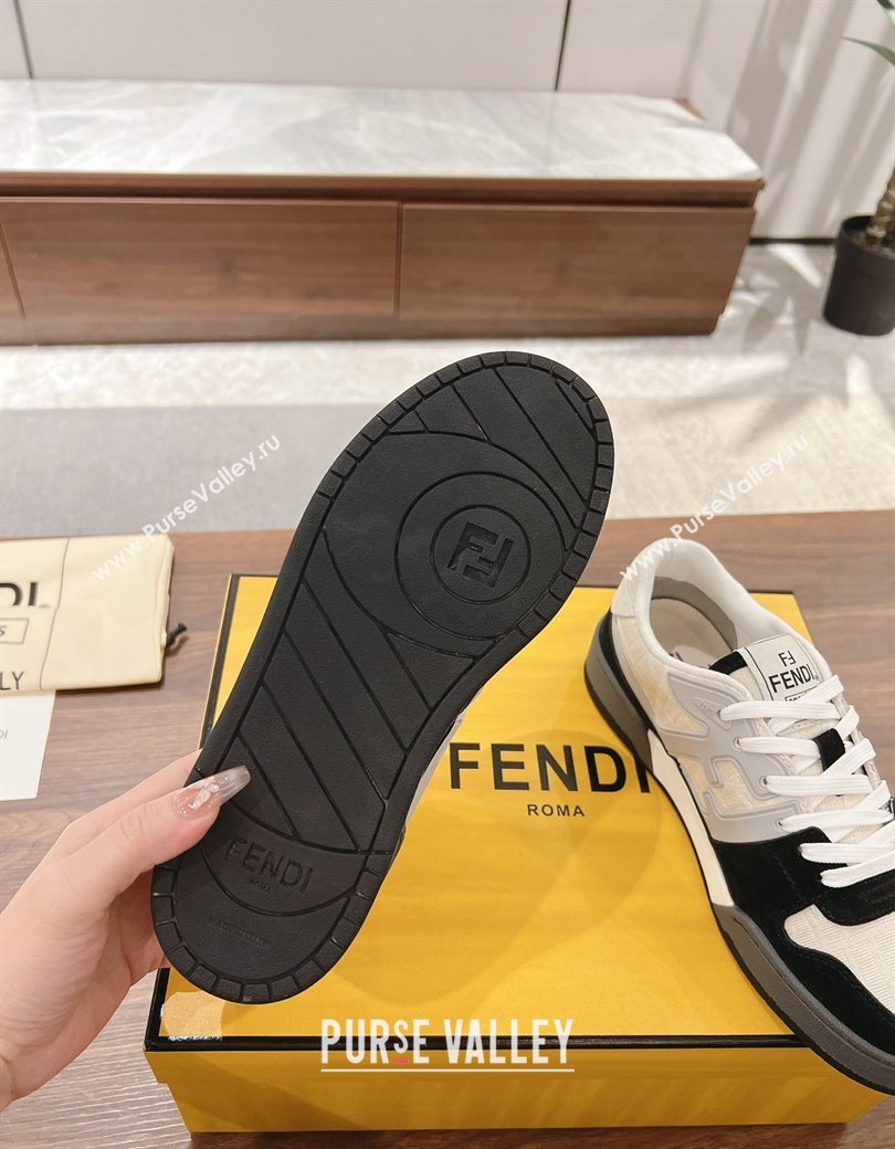 Fendi Match Low-top Sneakers in FF Canvas and Suede White/Black 2025 0220 (MD-250220106)