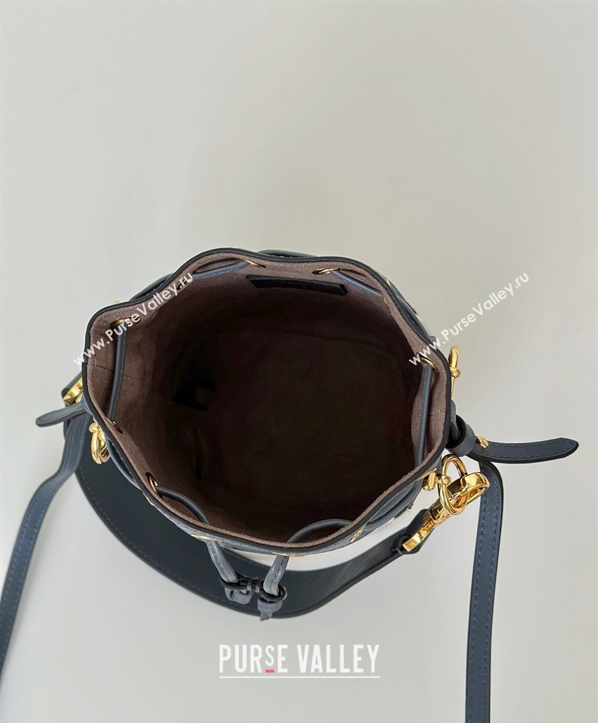 Fendi Mon Tresor Canvas Mini Bucket Bag with Multicolor FF Embroidery Midnight Blue 2025 038 (CL-250403053)