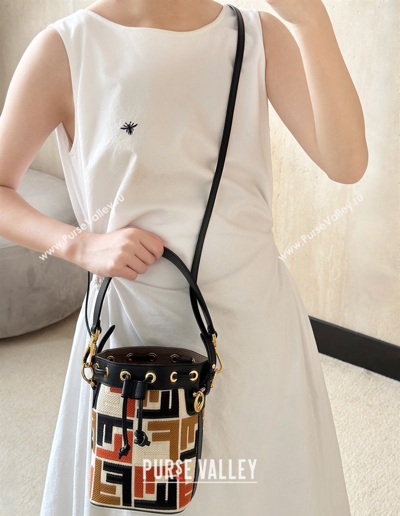 Fendi Mon Tresor Canvas Mini Bucket Bag with Multicolor FF Embroidery Black 2025 038 (CL-250403054)