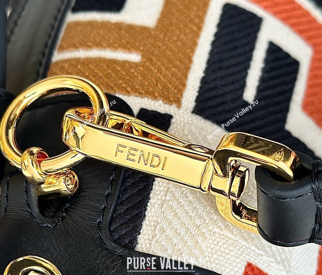 Fendi Mon Tresor Canvas Mini Bucket Bag with Multicolor FF Embroidery Black 2025 038 (CL-250403054)
