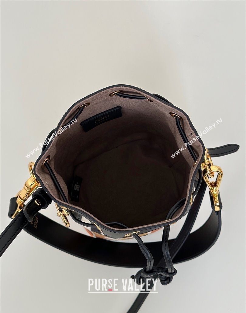Fendi Mon Tresor Canvas Mini Bucket Bag with Multicolor FF Embroidery Black 2025 038 (CL-250403054)