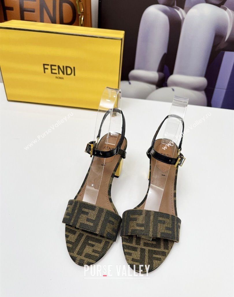 Fendi Delfina Medium Heel Sandals 6cm in Brown FF Jacquard Fabric 2025 (MD-250425134)