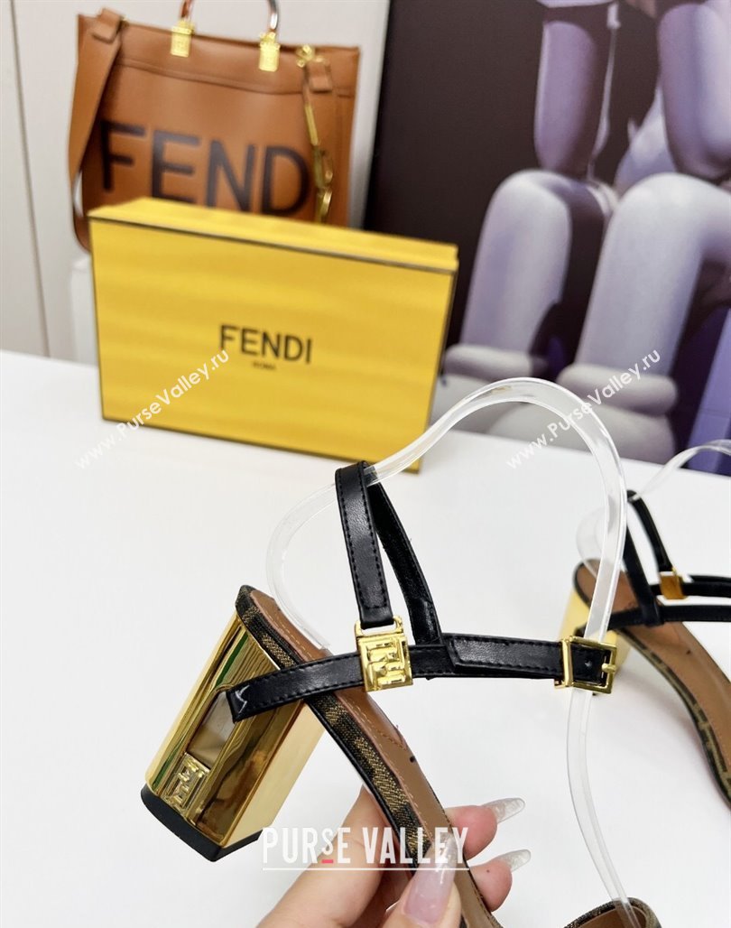 Fendi Delfina Medium Heel Sandals 6cm in Brown FF Jacquard Fabric 2025 (MD-250425134)