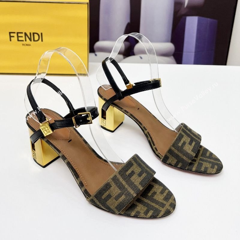 Fendi Delfina Medium Heel Sandals 6cm in Brown FF Jacquard Fabric 2025 (MD-250425134)