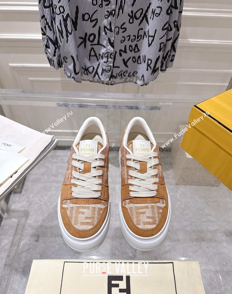 Fendi Match Platform Sneakers 5cm in FF Jacquard and Suede Light Brown 2025 0426 (MD-250426025)