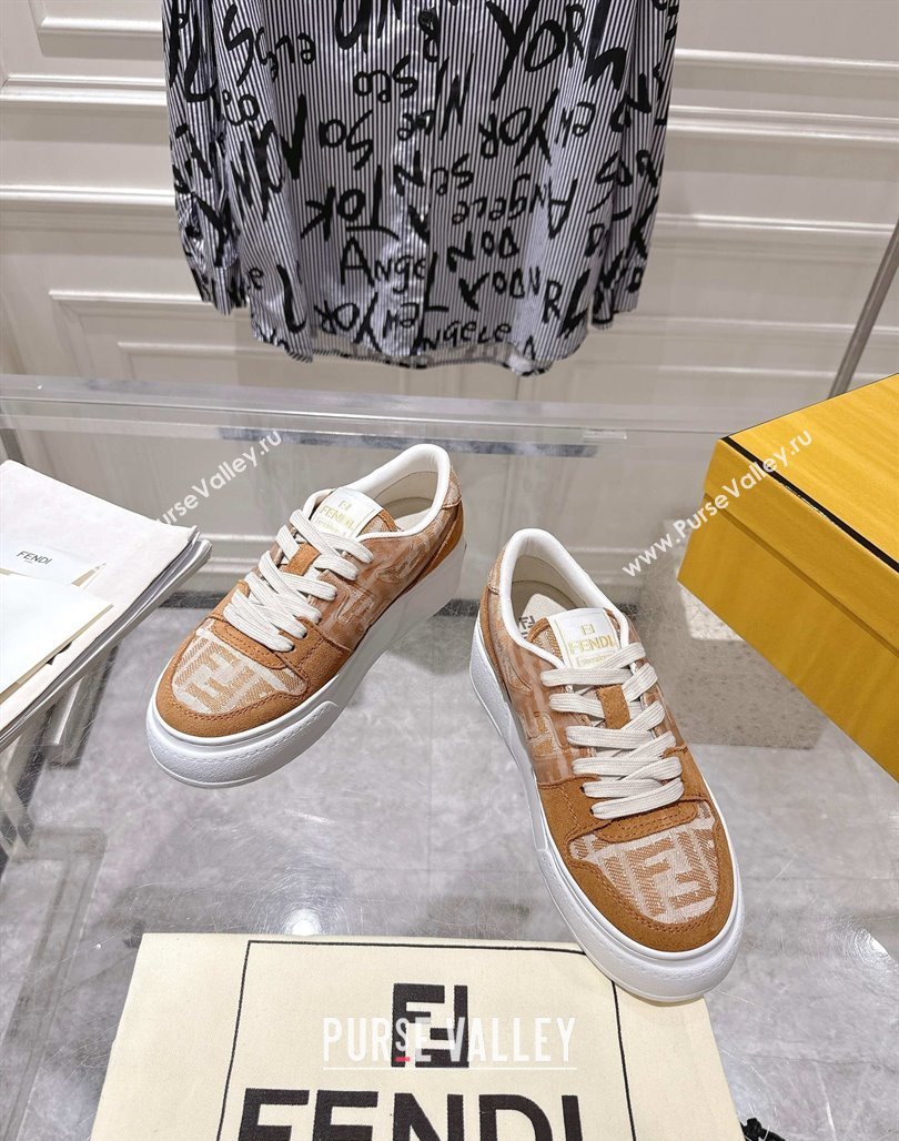 Fendi Match Platform Sneakers 5cm in FF Jacquard and Suede Light Brown 2025 0426 (MD-250426025)