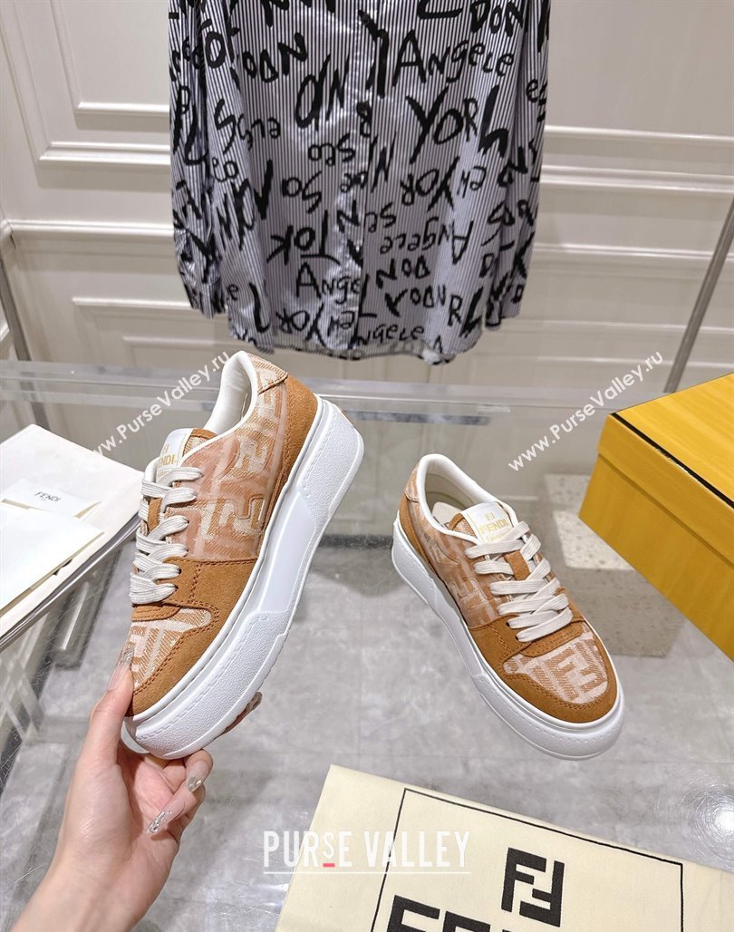 Fendi Match Platform Sneakers 5cm in FF Jacquard and Suede Light Brown 2025 0426 (MD-250426025)