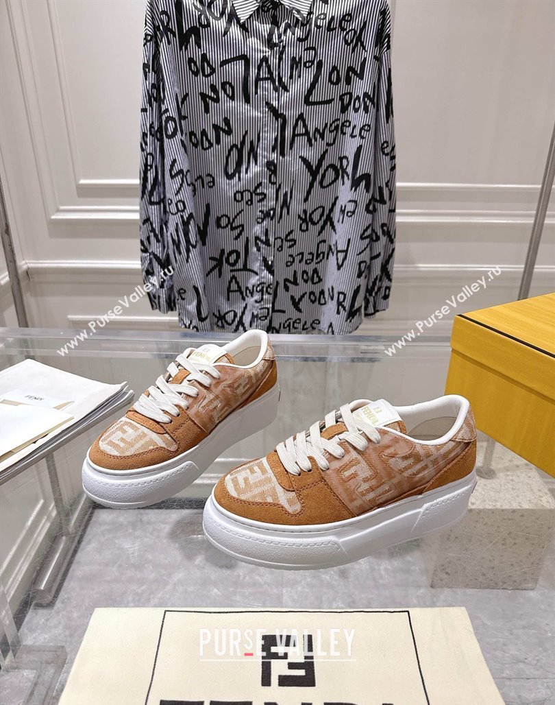Fendi Match Platform Sneakers 5cm in FF Jacquard and Suede Light Brown 2025 0426 (MD-250426025)