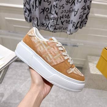 Fendi Match Platform Sneakers 5cm in FF Jacquard and Suede Light Brown 2025 0426 (MD-250426025)