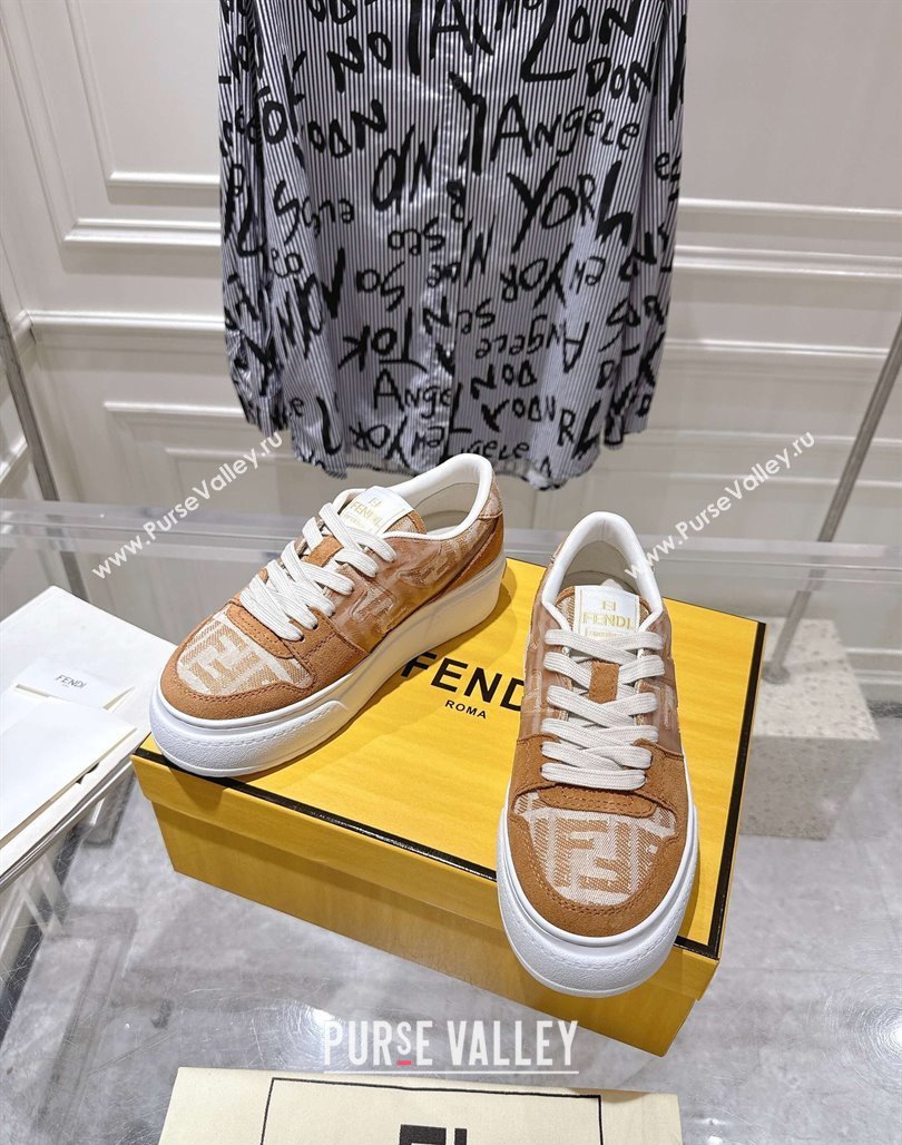 Fendi Match Platform Sneakers 5cm in FF Jacquard and Suede Light Brown 2025 0426 (MD-250426025)
