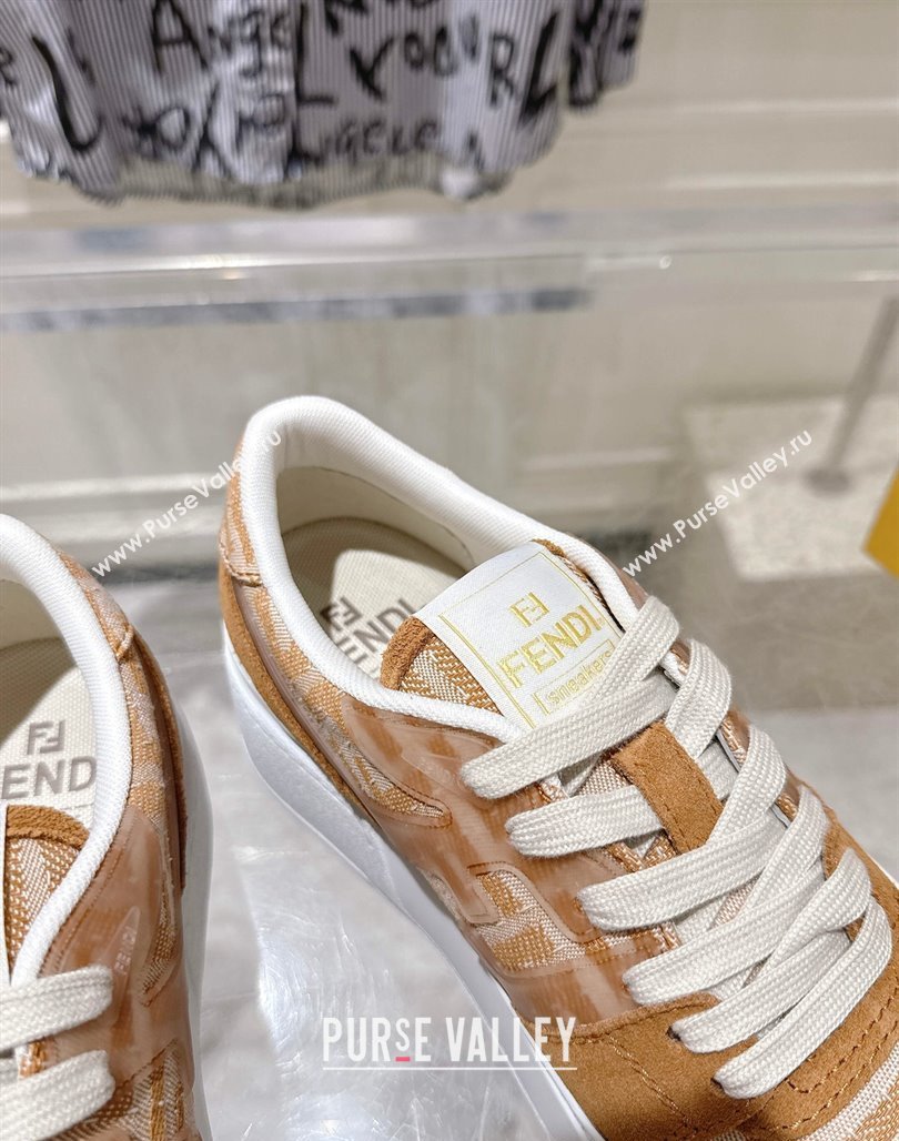Fendi Match Platform Sneakers 5cm in FF Jacquard and Suede Light Brown 2025 0426 (MD-250426025)