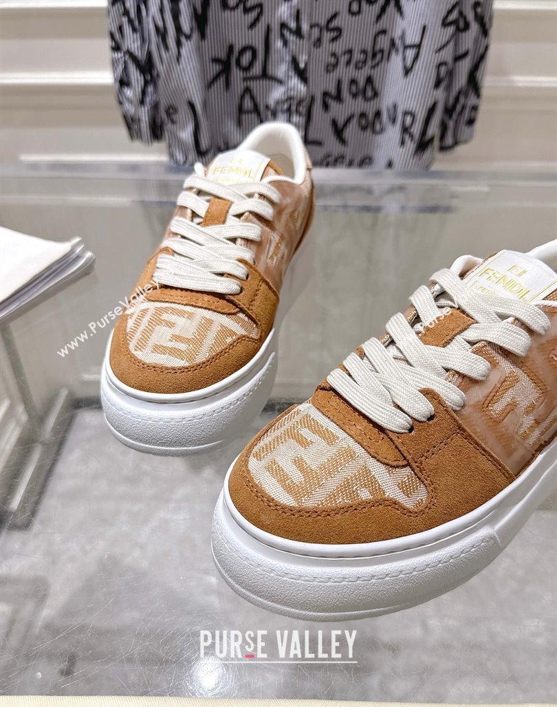 Fendi Match Platform Sneakers 5cm in FF Jacquard and Suede Light Brown 2025 0426 (MD-250426025)