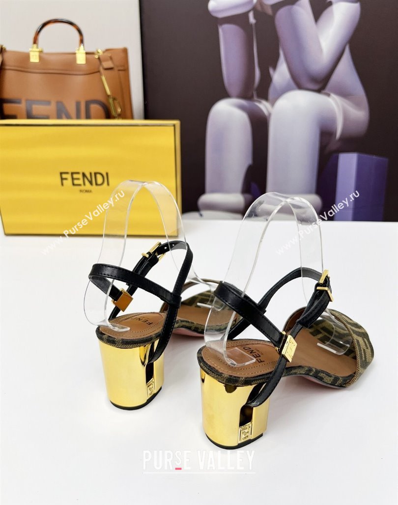Fendi Delfina Medium Heel Sandals 6cm in Brown FF Jacquard Fabric 2025 (MD-250425134)