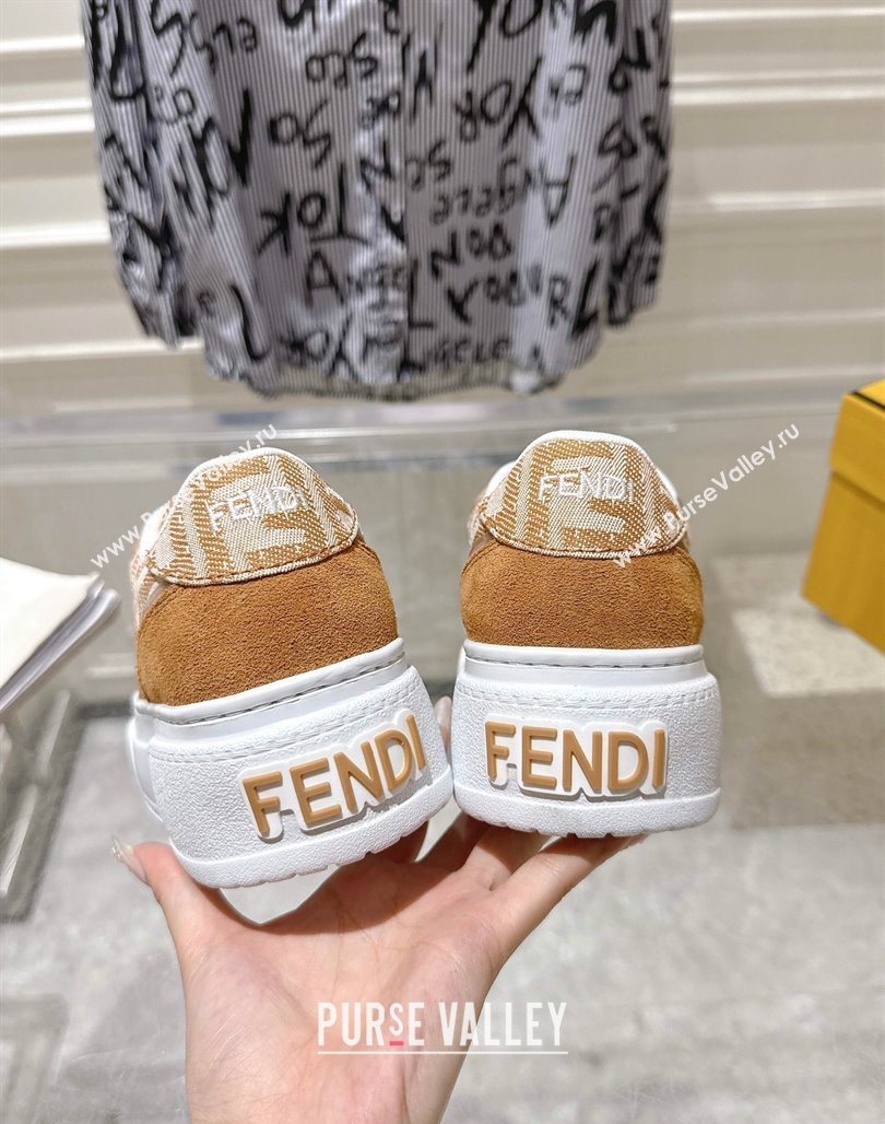 Fendi Match Platform Sneakers 5cm in FF Jacquard and Suede Light Brown 2025 0426 (MD-250426025)