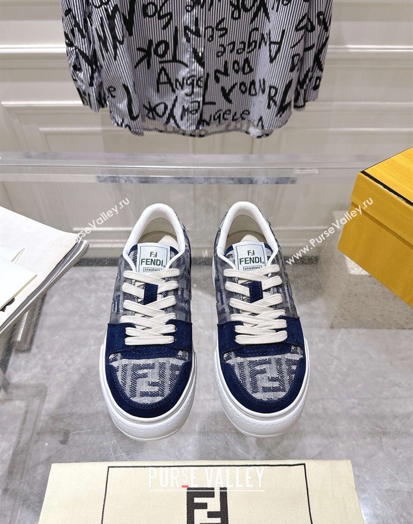 Fendi Match Platform Sneakers 5cm in FF Jacquard and Suede Blue 2025 0426 (MD-250426026)
