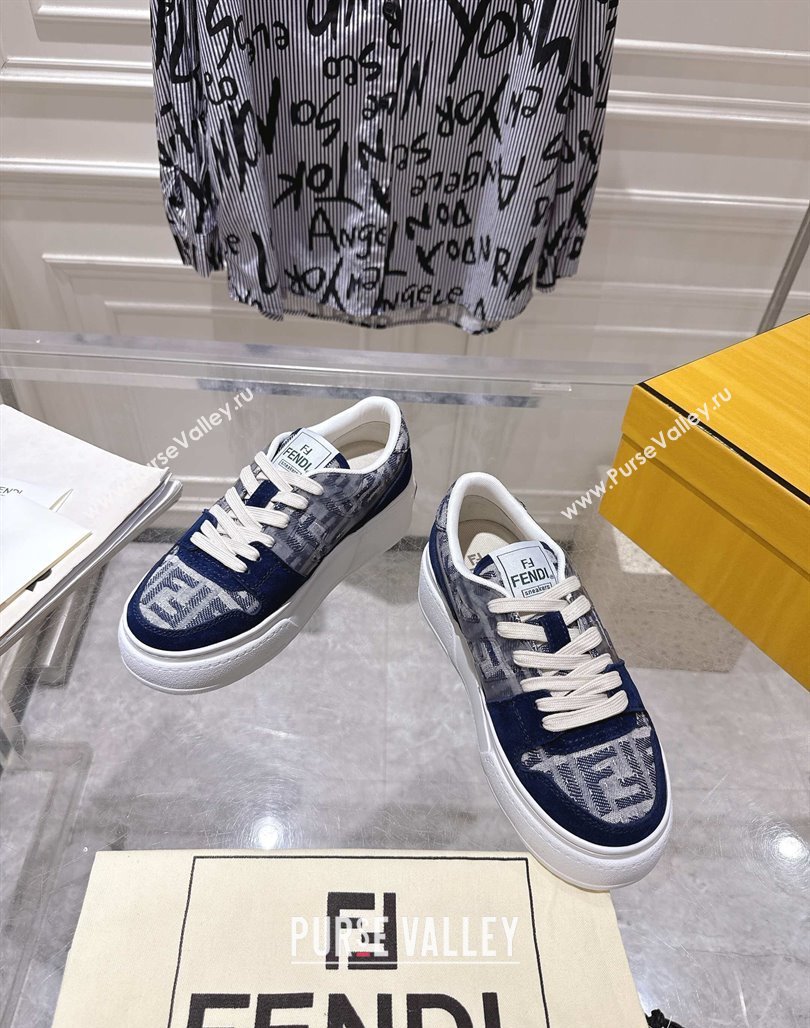 Fendi Match Platform Sneakers 5cm in FF Jacquard and Suede Blue 2025 0426 (MD-250426026)