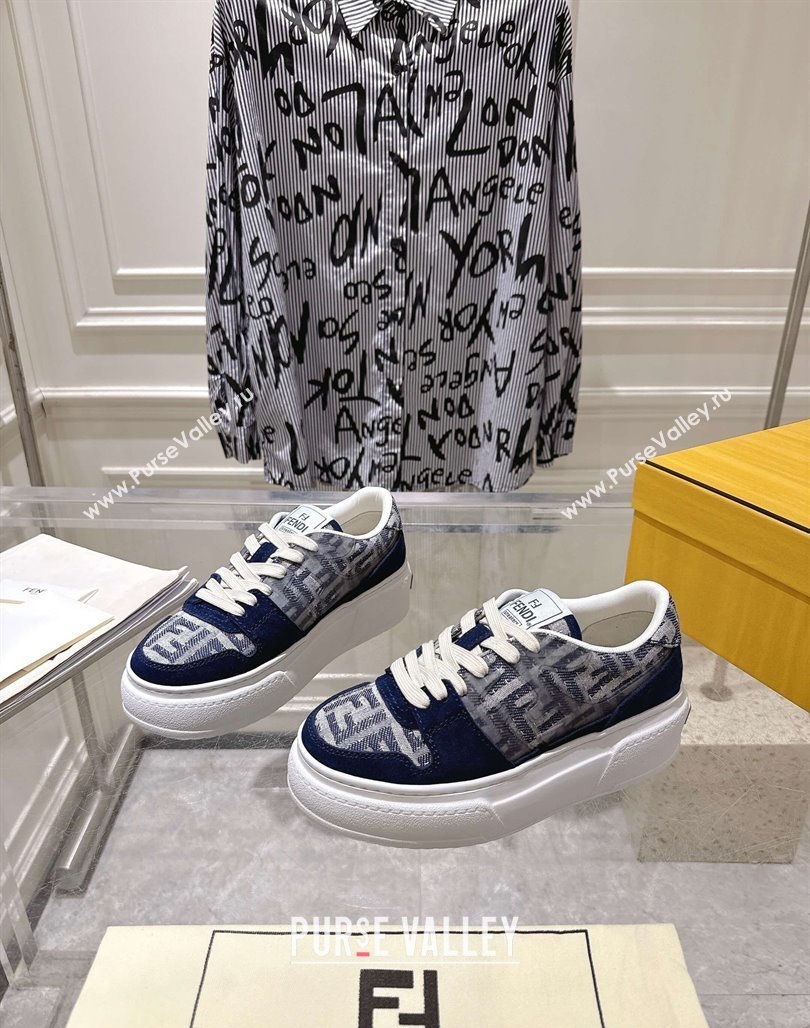 Fendi Match Platform Sneakers 5cm in FF Jacquard and Suede Blue 2025 0426 (MD-250426026)