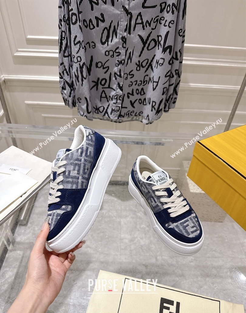 Fendi Match Platform Sneakers 5cm in FF Jacquard and Suede Blue 2025 0426 (MD-250426026)