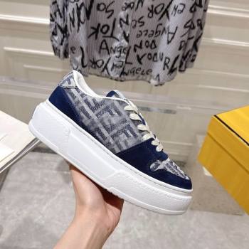 Fendi Match Platform Sneakers 5cm in FF Jacquard and Suede Blue 2025 0426 (MD-250426026)