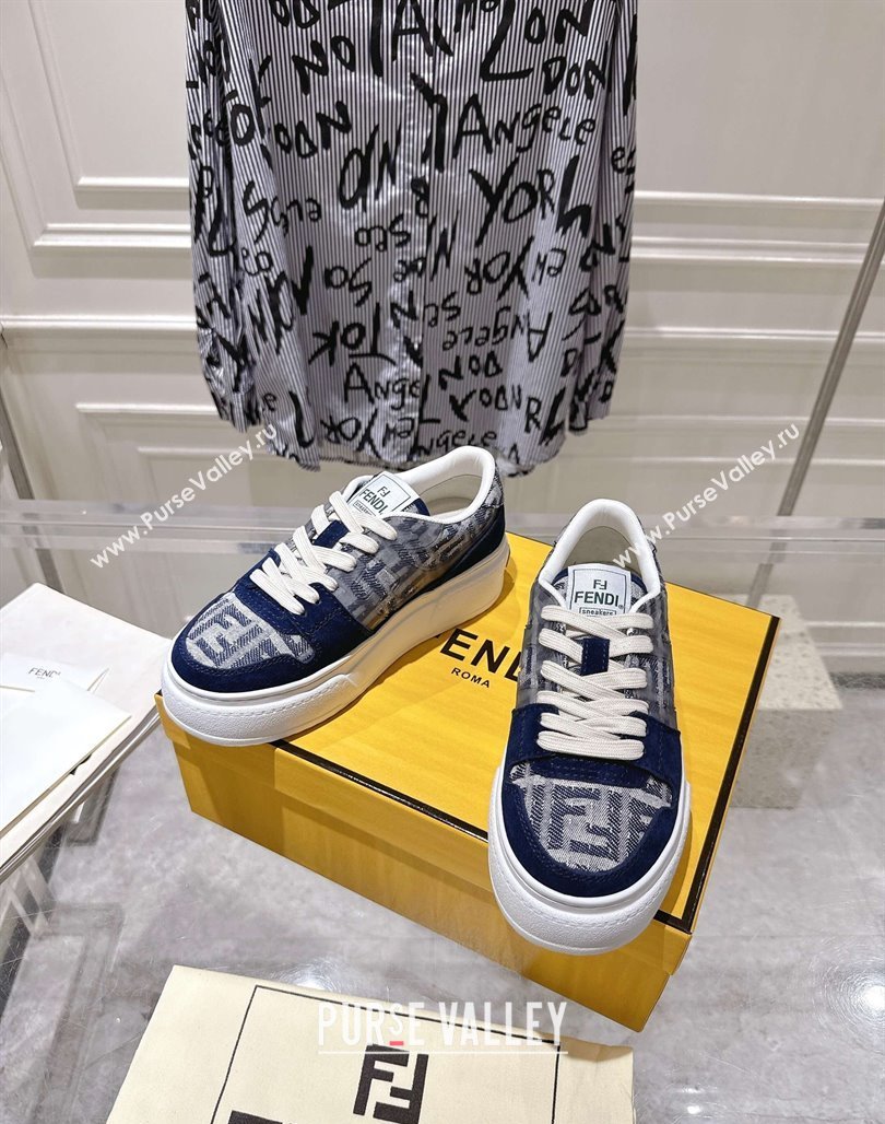 Fendi Match Platform Sneakers 5cm in FF Jacquard and Suede Blue 2025 0426 (MD-250426026)
