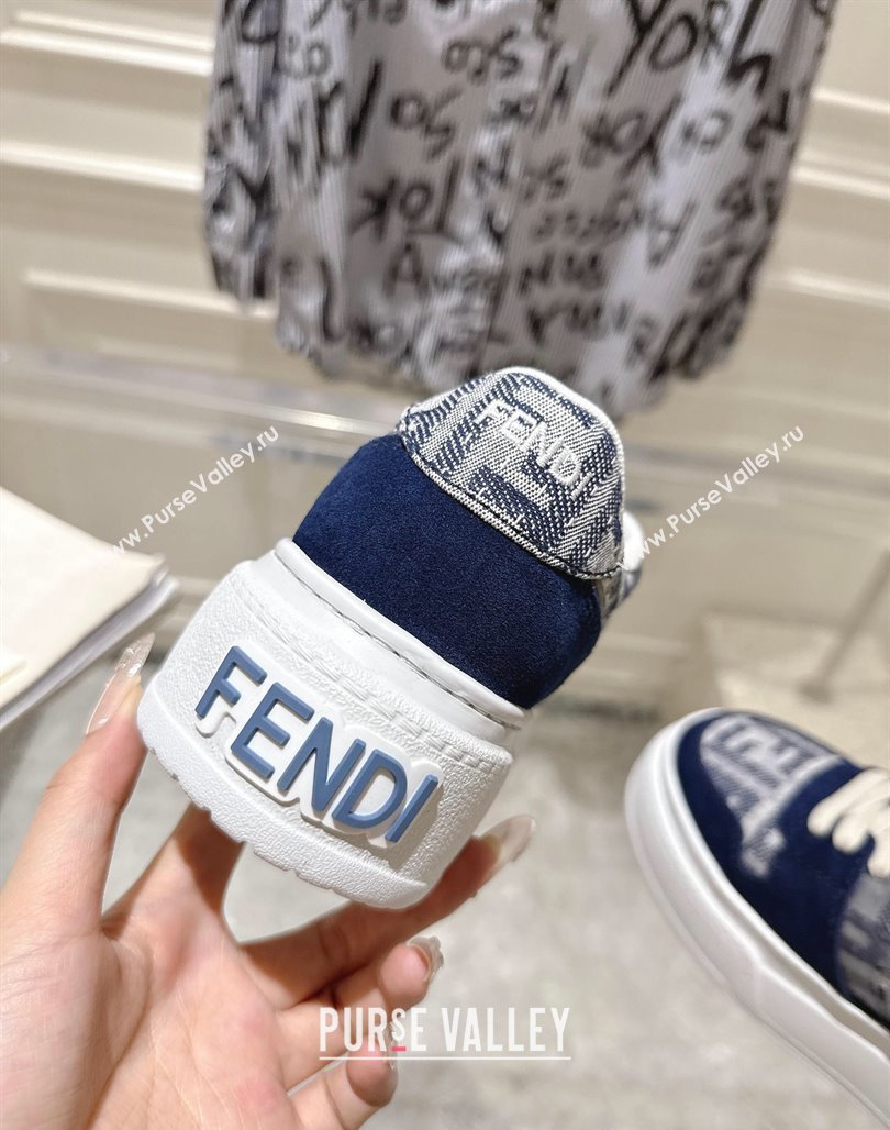 Fendi Match Platform Sneakers 5cm in FF Jacquard and Suede Blue 2025 0426 (MD-250426026)