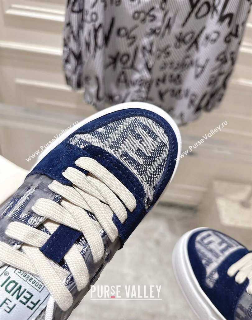 Fendi Match Platform Sneakers 5cm in FF Jacquard and Suede Blue 2025 0426 (MD-250426026)