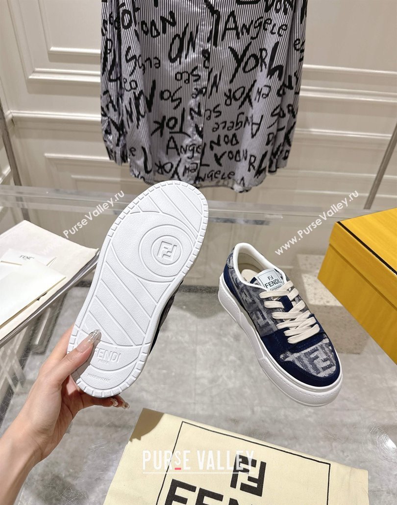 Fendi Match Platform Sneakers 5cm in FF Jacquard and Suede Blue 2025 0426 (MD-250426026)