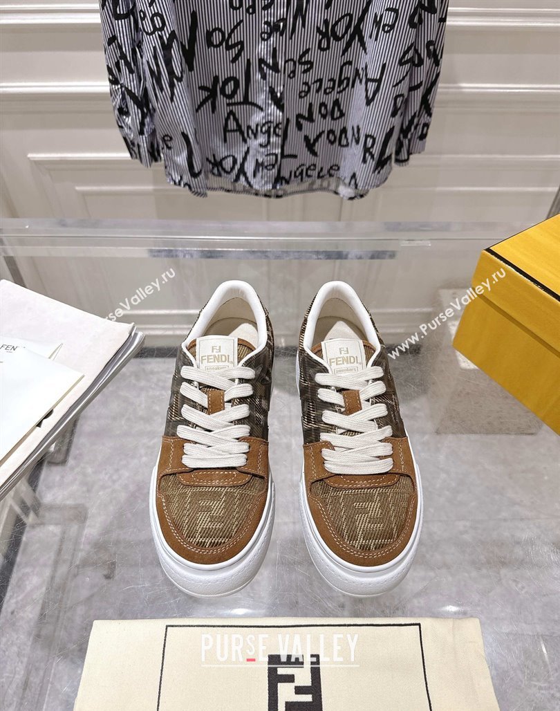 Fendi Match Platform Sneakers 5cm in FF Jacquard and Suede Tan Brown 2025 0426 (MD-250426027)