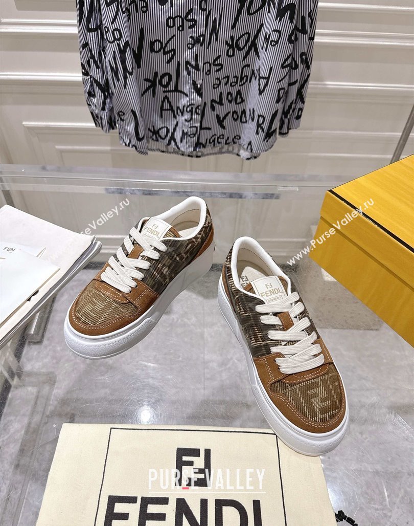 Fendi Match Platform Sneakers 5cm in FF Jacquard and Suede Tan Brown 2025 0426 (MD-250426027)