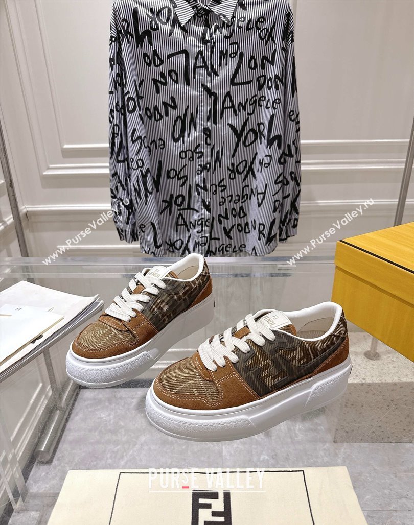 Fendi Match Platform Sneakers 5cm in FF Jacquard and Suede Tan Brown 2025 0426 (MD-250426027)