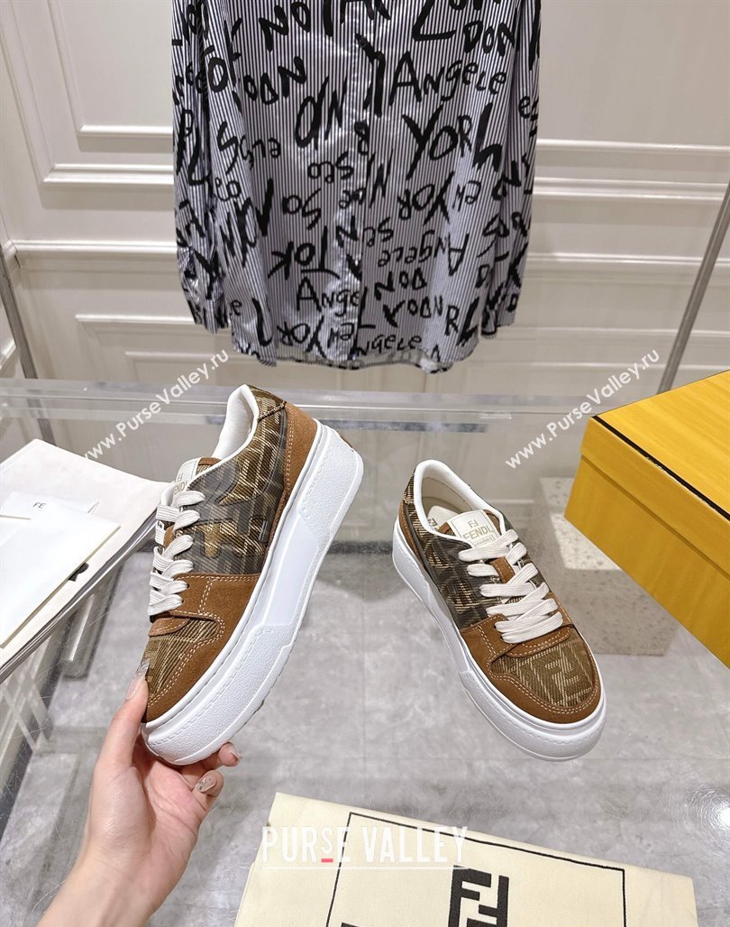 Fendi Match Platform Sneakers 5cm in FF Jacquard and Suede Tan Brown 2025 0426 (MD-250426027)