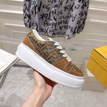 Fendi Match Platform Sneakers 5cm in FF Jacquard and Suede Tan Brown 2025 0426 (MD-250426027)