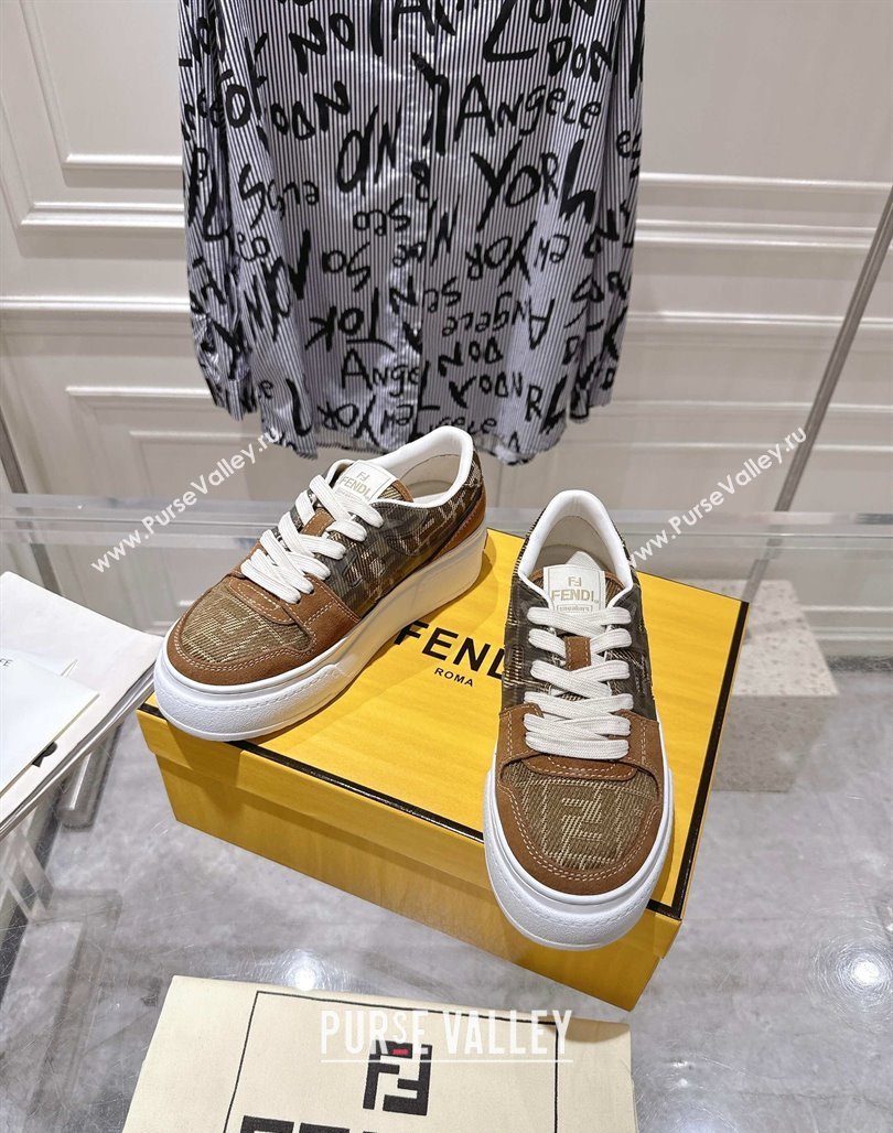 Fendi Match Platform Sneakers 5cm in FF Jacquard and Suede Tan Brown 2025 0426 (MD-250426027)