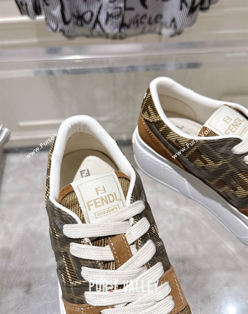 Fendi Match Platform Sneakers 5cm in FF Jacquard and Suede Tan Brown 2025 0426 (MD-250426027)