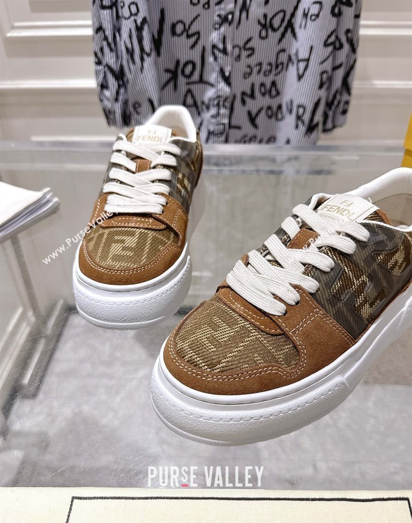 Fendi Match Platform Sneakers 5cm in FF Jacquard and Suede Tan Brown 2025 0426 (MD-250426027)