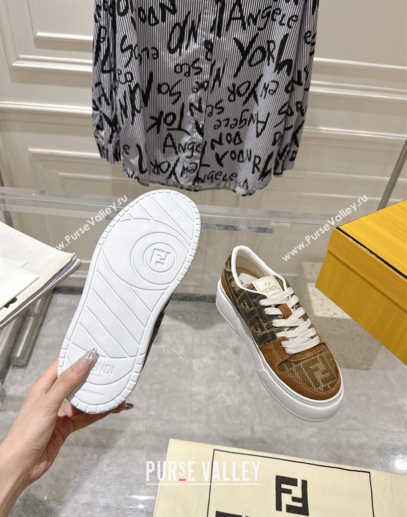 Fendi Match Platform Sneakers 5cm in FF Jacquard and Suede Tan Brown 2025 0426 (MD-250426027)