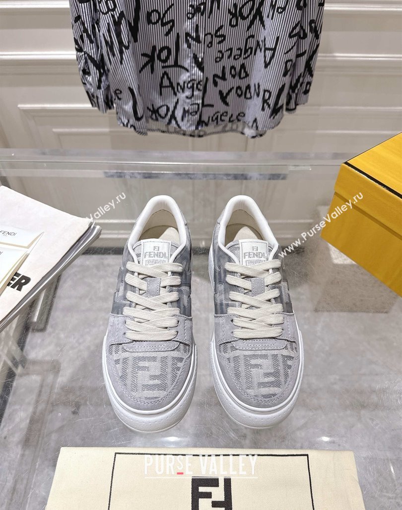 Fendi Match Platform Sneakers 5cm in FF Jacquard and Suede Light Grey 2025 0426 (MD-250426028)