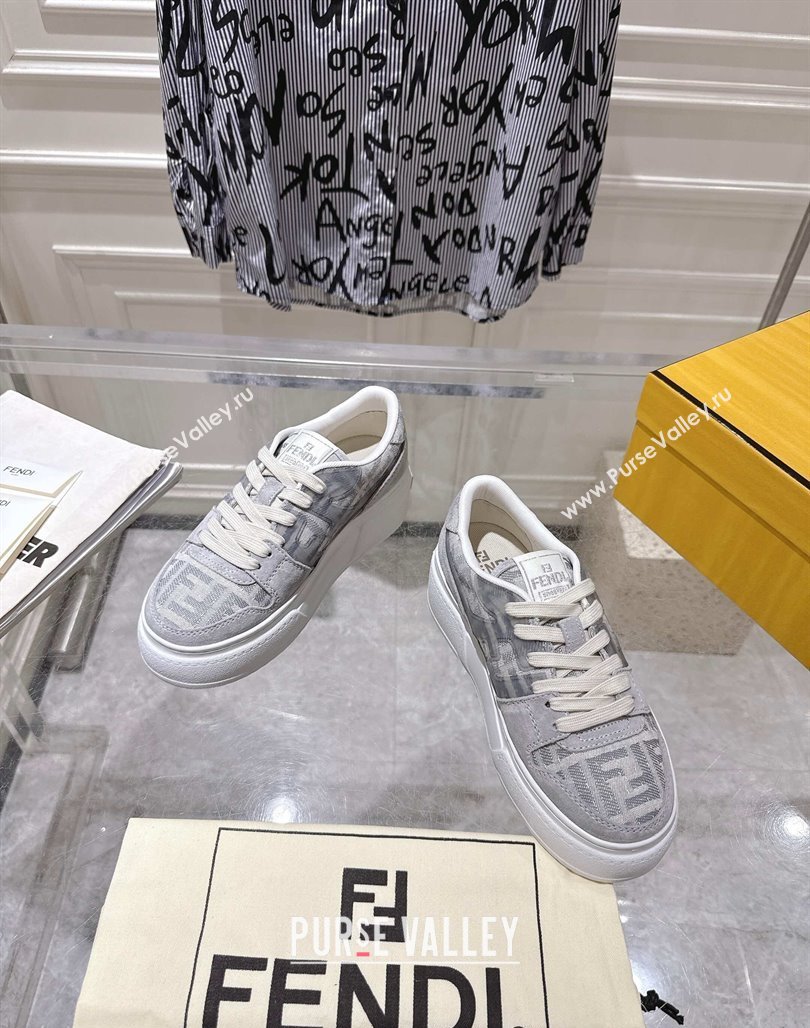 Fendi Match Platform Sneakers 5cm in FF Jacquard and Suede Light Grey 2025 0426 (MD-250426028)