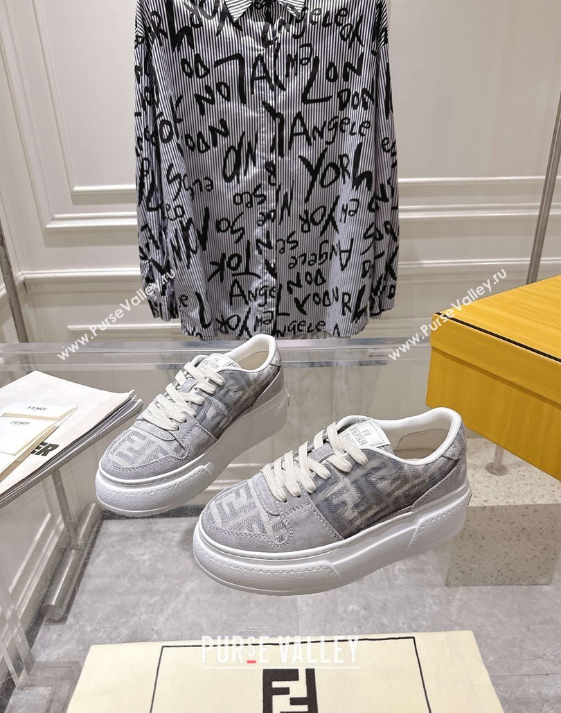 Fendi Match Platform Sneakers 5cm in FF Jacquard and Suede Light Grey 2025 0426 (MD-250426028)