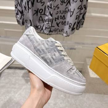 Fendi Match Platform Sneakers 5cm in FF Jacquard and Suede Light Grey 2025 0426 (MD-250426028)