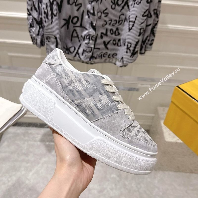 Fendi Match Platform Sneakers 5cm in FF Jacquard and Suede Light Grey 2025 0426 (MD-250426028)