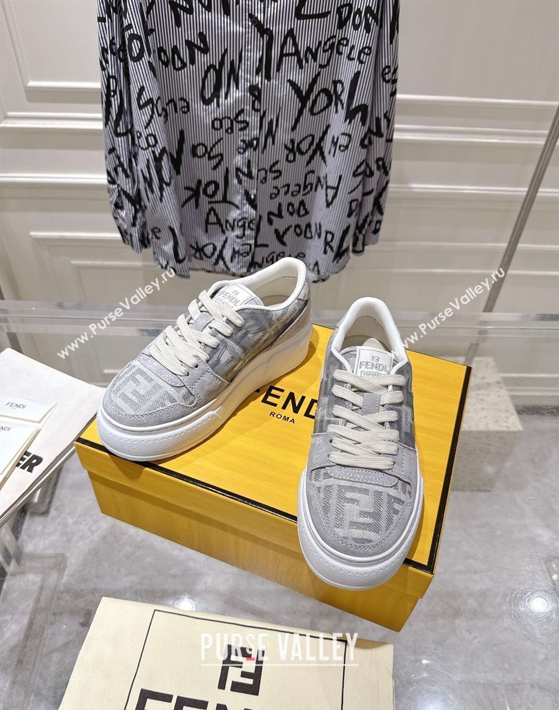 Fendi Match Platform Sneakers 5cm in FF Jacquard and Suede Light Grey 2025 0426 (MD-250426028)