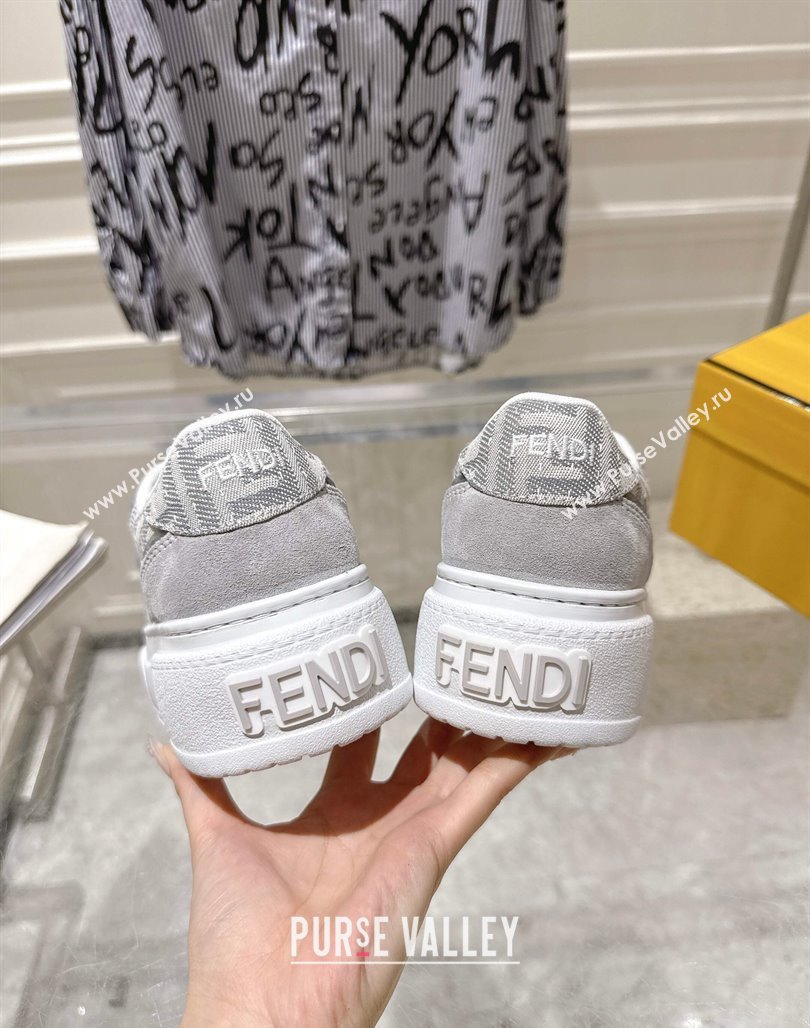 Fendi Match Platform Sneakers 5cm in FF Jacquard and Suede Light Grey 2025 0426 (MD-250426028)