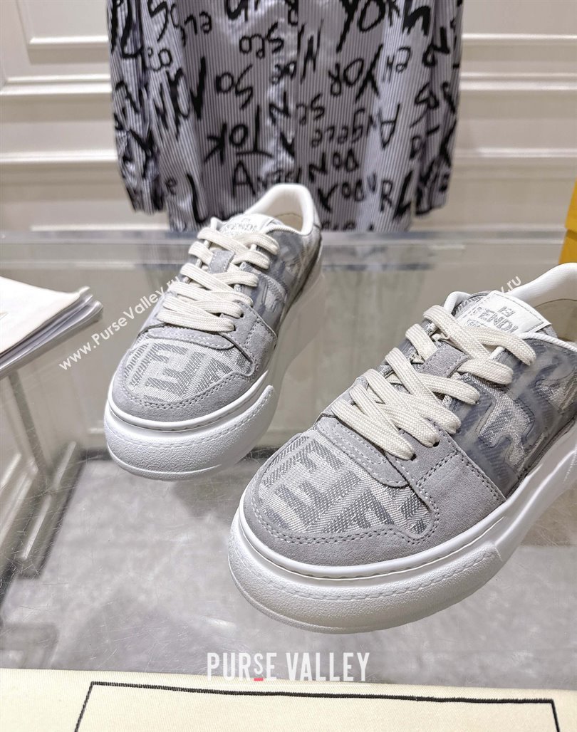 Fendi Match Platform Sneakers 5cm in FF Jacquard and Suede Light Grey 2025 0426 (MD-250426028)