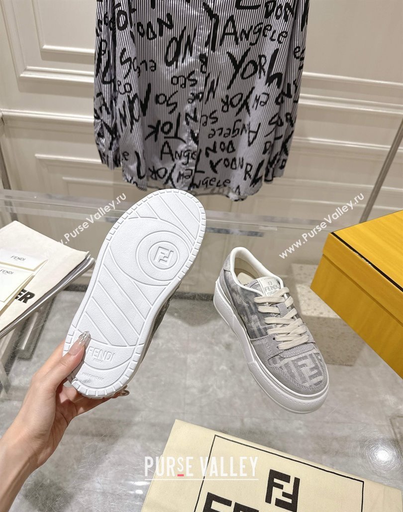 Fendi Match Platform Sneakers 5cm in FF Jacquard and Suede Light Grey 2025 0426 (MD-250426028)