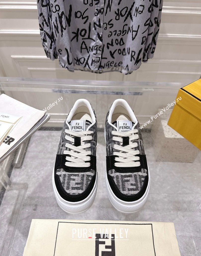 Fendi Match Platform Sneakers 5cm in FF Jacquard and Suede Black 2025 0426 (MD-250426029)