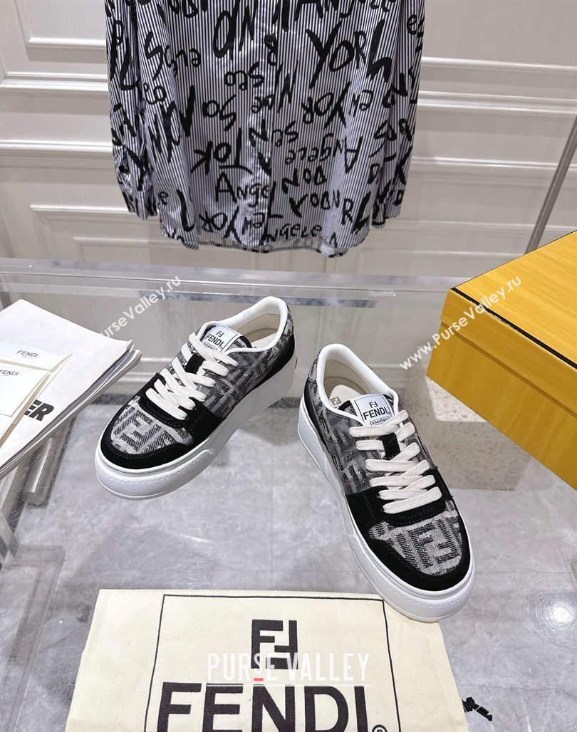 Fendi Match Platform Sneakers 5cm in FF Jacquard and Suede Black 2025 0426 (MD-250426029)