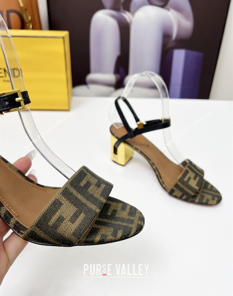 Fendi Delfina Medium Heel Sandals 6cm in Brown FF Jacquard Fabric 2025 (MD-250425134)